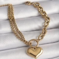 316L Çelik Gold Renk 2Li Zincir Model Kalp Figür Kadın Bileklik