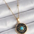 316L Çelik Gold Renk Mavi Boncuk Güneş İşleme Madalyon Model Kadın Kolye