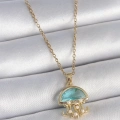 316L Çelik Gold Renk Mavi Taşlı Deniz Anası Model İnci Detay Kadın Kolye