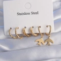 316L Çelik Gold Renk Oval Tasarım Kuş Model Küpe Seti