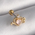 316L Çelik Gold Renk Pembe Mineli Kalp Zirkon Taş Detay Tragus Piercing