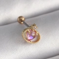 316L Çelik Gold Renk Pembe Mineli Kalp Zirkon Taş Detay Tragus Piercing