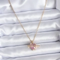 316L Çelik Gold Renk Zincir Pembe Kristal Kalp Model Zirkon Taş Detay Kadın Kolye