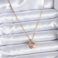 316L Çelik Gold Renk Zincir Pembe Kristal Kalp Model Zirkon Taş Detay Kadın Kolye