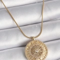 316L Çelik Gold Renk Zirkon Taşlı 12 Burç Madalyon Model Kadın Kolye