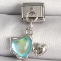 316L Çelik Gümüş Renk Mavi Mineli Kalp Model Nomination Charm