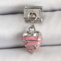 316L Çelik Gümüş Renk Pembe Kalp Model Nomination Charm