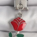316L Çelik Gümüş Renk Sallantı Kırmızı Gül Model Nomination Charm