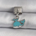 316L Çelik Gümüş Renk Sallantı Mavi Balina Model Nomination Charm