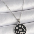 316L Çelik Gümüş Renk Siyah Renk Şans Kolyesi