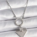 316L Çelik Gümüş Renk Topçuk Zincir Zirkon Taşlı Üçgen Model Kadın Kolye