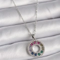 316L Çelik Gümüş Renk Zincir Renkli Zirkon Taşlı Madalyon Model Kadın Kolye
