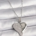 316L Çelik Gümüş Renk Zincir Zirkon Taşlı Kırık Kalp Model Kadın Kolye