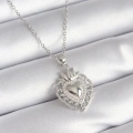 316L Çelik Gümüş Renk Zirkon Taş Detay Taç Kalp Model Kadın Kolye