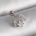 316L Çelik Gümüş Renk Zirkon Taşlı Ay Yıldız Tragus Piercing