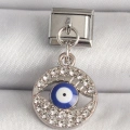 316L Çelik Gümüş Renk Zirkon Taşlı Göz Model Nazar Boncuk Detay Nomination Charm
