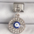 316L Çelik Gümüş Renk Zirkon Taşlı Göz Model Nazar Boncuk Detay Nomination Charm