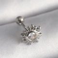 316L Çelik Gümüş Renk Zirkon Taşlı Güneş Tragus Piercing