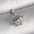316L Çelik Gümüş Renk Zirkon Taşlı Güneş Tragus Piercing