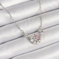 316L Çelik Gümüş Renk Zirkon Taşlı Hilal Pembe Kalp Model Kadın Kolye