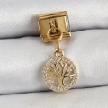 316L Çelik Sallantılı Zirkon Taşlı Hayat Ağacı Model Gold Renk Nomination Charm