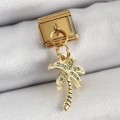 316L Çelik Sallantılı Zirkon Taşlı Palmiye Ağacı Model Gold Renk Nomination Charm