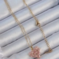 316L Çelik Zincir Altın Renk Pembe Parçalı Zirkon Taşlı Kalp Kolye