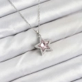 316L Çelik Zincir Gümüş Renk Pembe Taşlı Yıldız Model Kadın Kolye