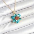 316L Çelik Zincirli Mavi Çiçek Model Kadın Kolye