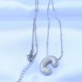 316L Çelik Zincirli Zirkon Taşlı C Harfli Gümüş Renk Bubble Kolye
