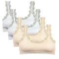 4 Adet Dantel Nakış İşlemeli Pedli Bambu Kadın Büstiyer Beyaz Krem