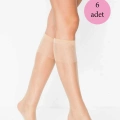 6 Adet Kadın Diz Altı Parlak Fit 15 Denye Çorap Açık Ten