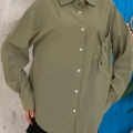 Fit Keten Gömlek Haki S255349