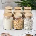 9 Lu Set Bambu Kapaklı Cam Kavanoz & Erzak Saklama Kabı 800 ml Orta  Boy ( Vakum Kapak )