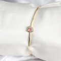 Pembe Zirkon Taşlı Kalp Model Gold Renk Kadın Bileklik