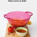 Akrilik Pembe Makarna Süzgeçi & Sebze Meyve Süzgeçi