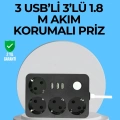 BFS 3 USB Çıkışlı 4’lü Akıllı Priz 2500W 2 Metre Kablo