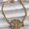BFS 316L Çelik Gold Renk Burgu Zincir Model Dorika Yaşam Ağacı Figür Nazar Boncuk Detay Kadın Bileklik
