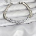 BFS 316L Çelik Gümüş Renk Kare Zirkon Taşlı Yılan Zincirli Kadın Bileklik