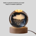 BFS 3D Yağmur Bulutu Desenli Kristal Top USB Gece Lambası Ahşap Tabanlı Dekoratif Lamba