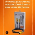 BFS 4ü 1 Arada USB Hızlı Şarj ve Veri Kablosu – 65W Güç, Çoklu Bağlantı, 1.2m