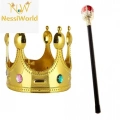 BFS Çocuk Boy Altın Renk Kral Tacı ve Kırmızı Topuzlu Kral Asası