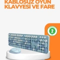 BFS Kablosuz Retro Klavye ve Mouse Seti – 104 Tuşlu Sevimli Tasarım