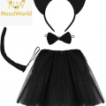 BFS Kedi Eteği Tacı Kuyruğu ve Papyon Seti Siyah Renk Çocuk Boy