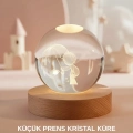 BFS Küçük Prens Figürlü 3D Kristal Top Sıcak Işıklı USB Ahşap Tabanlı Dekor Lamba