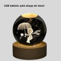 BFS Küçük Prens Figürlü 3D Kristal Top Sıcak Işıklı USB Ahşap Tabanlı Dekor Lamba