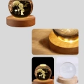 BFS Küçük Prens Figürlü 3D Kristal Top Sıcak Işıklı USB Ahşap Tabanlı Dekor Lamba