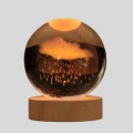 BFS LED Sıcak Işıklı 3D Bulut Figürlü Kristal Küre Ahşap Standlı Gece Lambası