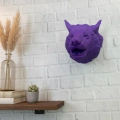 BFS Mor Renk 3D Kurt Başı Duvar Dekoru Asılabilir Maskot Heykel 25x19 cm
