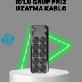 BFS Termal Akım Korumalı 10’lu Grup Priz USB Type-C Hızlı Şarj 2500W 2m Kablo